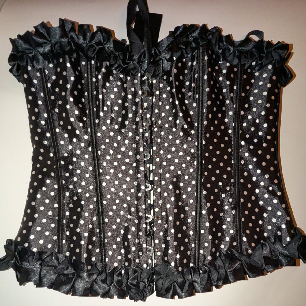 Vaacador Black Polka Dot Corset Bustier 2XL New With Tags